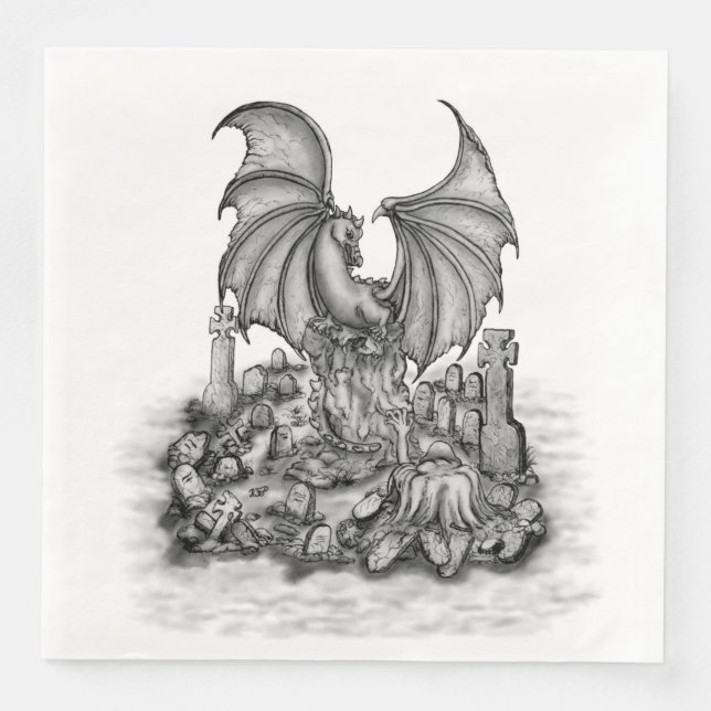 Dragon with Zombie Paper Dinner Napkins (Front)