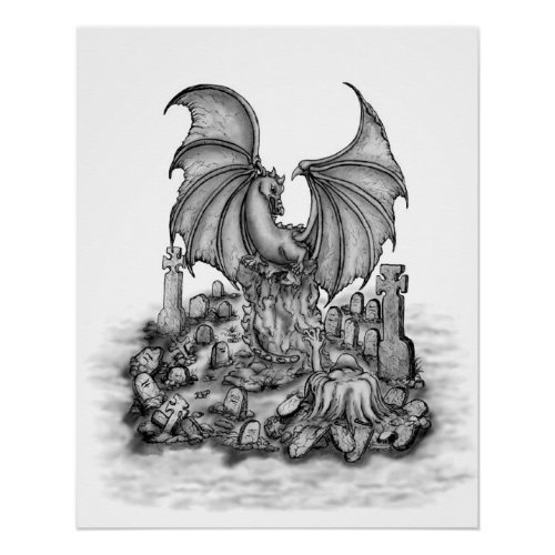 Dragon with Zombie Poster