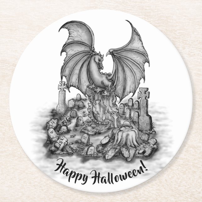 Dragon with Zombie Round Paper Coaster (Front)