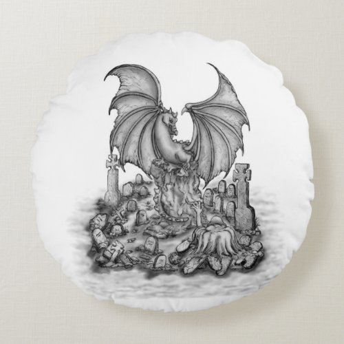 Dragon with Zombie Round Pillow