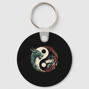 Dragon Wolf Yin Yang Chinese Mythical Zen Men Wome Keychain