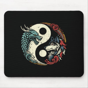 Dragon Wolf Yin Yang Chinese Mythical Zen Men Wome Mouse Pad