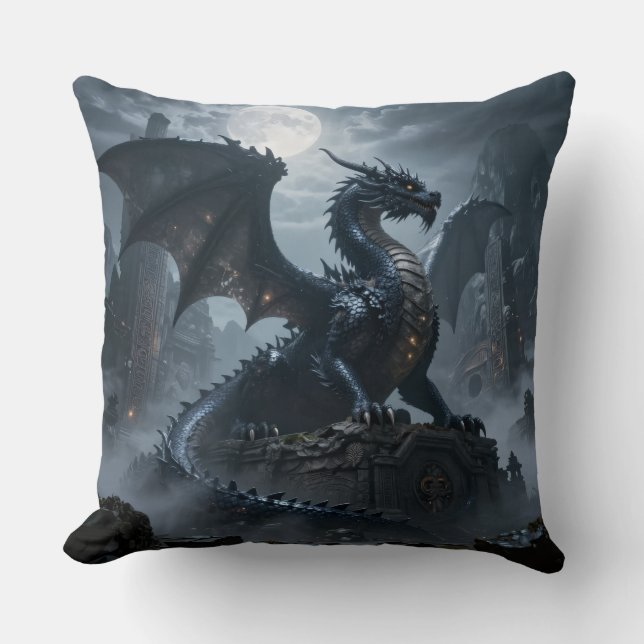 Dragon World – The Realm of Fire and Magic Throw Pillow (Front)