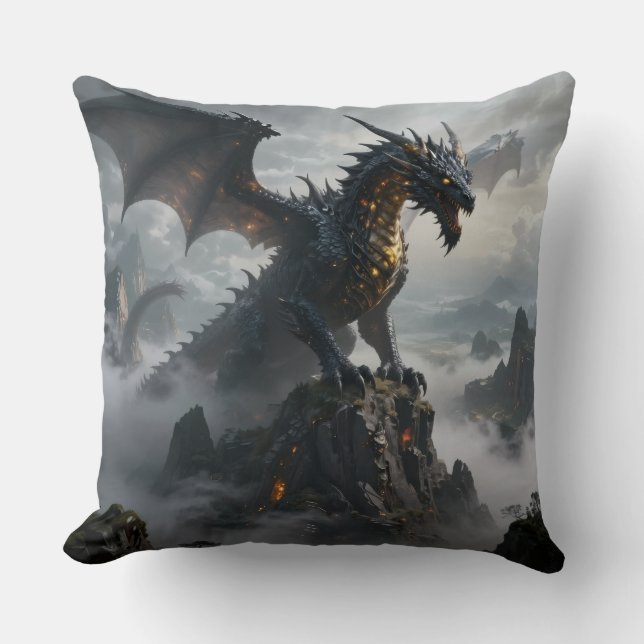 Dragon World – The Realm of Fire and Magic Throw Pillow (Front)