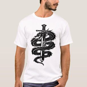 Dragon Wrapped Sword Tattoo Style T-Shirt