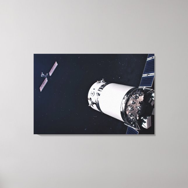 Dragon Xl Spacecraft Approaching A Lunar Gateway. Canvas Print (Front)