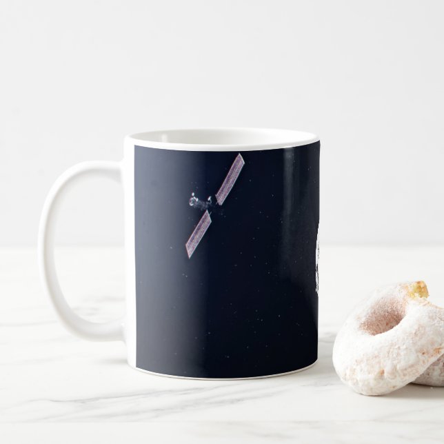 Dragon Xl Spacecraft Approaching A Lunar Gateway. Coffee Mug (With Donut)
