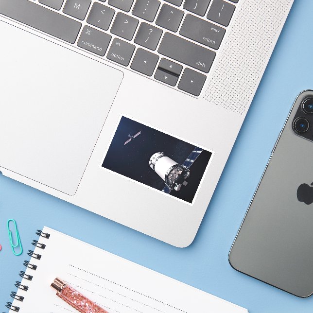 Dragon Xl Spacecraft Approaching A Lunar Gateway. Sticker (Laptop w/ iPhone)