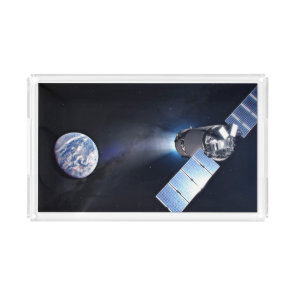 Dragon Xl Spacecraft With Planet Earth In Distance Acrylic Tray