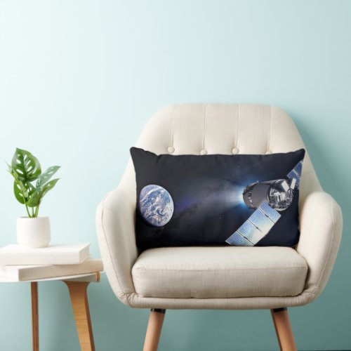 Dragon Xl Spacecraft With Planet Earth In Distance Lumbar Pillow