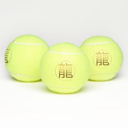 Dragon Year Gold Chinese Ideogram Embossed Effect  Tennis Balls