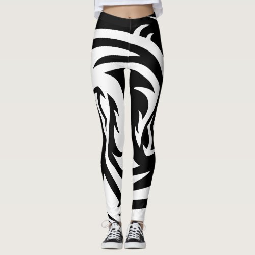 Dragon Yin and Yang in Black and White Leggings
