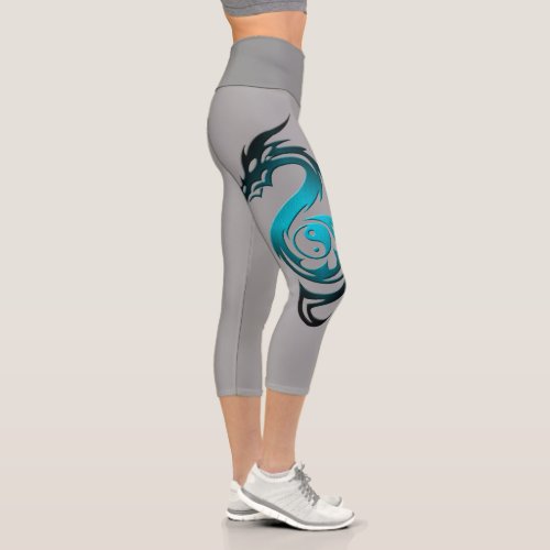 Dragon yin yang cyan capri leggings