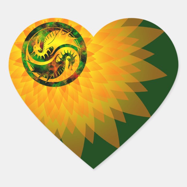 Dragon Yin Yang Heart Sticker (Front)