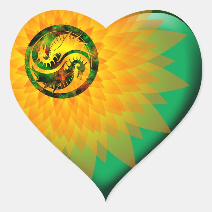 Dragon Yin Yang Heart Sticker Zazzle Com