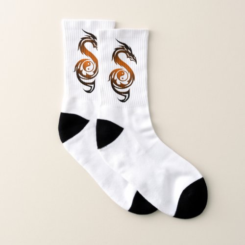 Dragon yin yang orange  socks
