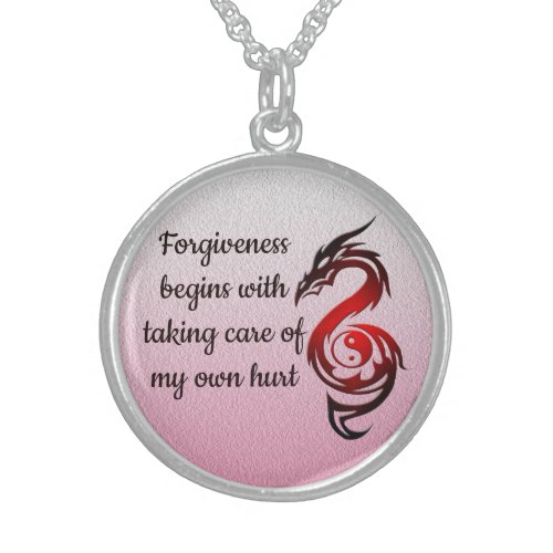 Dragon yin yang red silver plated necklace