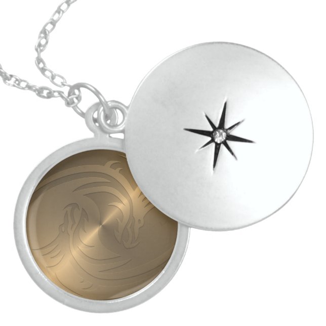Dragon Yin Yang Sterling Silver Round Locket Necklace (Front)