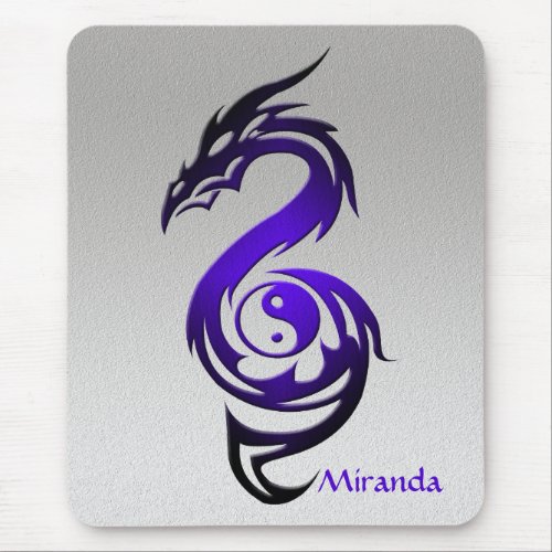 Dragon yin yang violet mouse pad