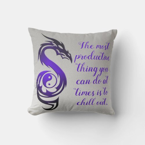 Dragon yin yang violet throw pillow