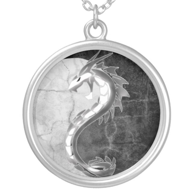 Dragon Ying Yang Silver Plated Necklace (Front)