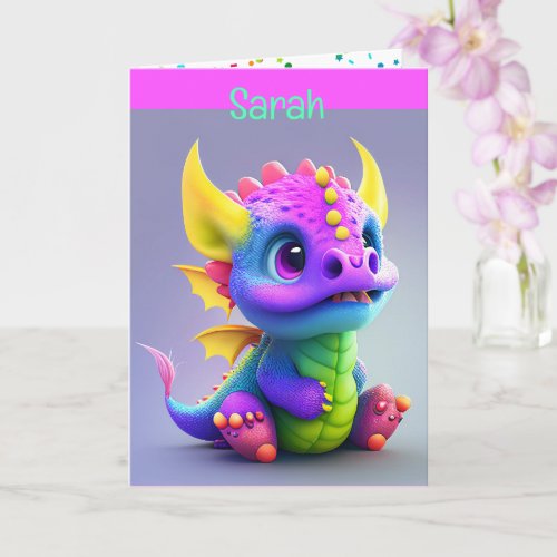 Dragon Young Child Birthday add Name  Signature Card