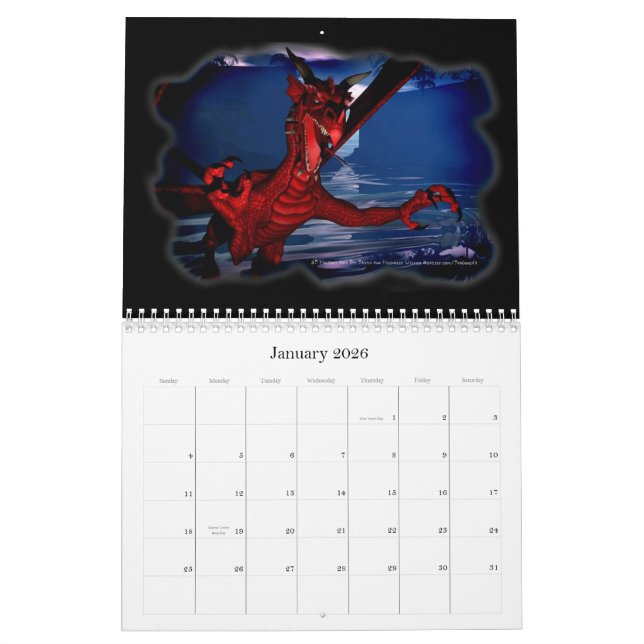 DragonCat Designs  2009 3D Dragons Calendar (Jan 2026)