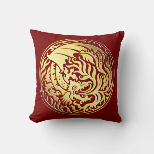 Dragoncircle - Gold on Red Throw Pillow