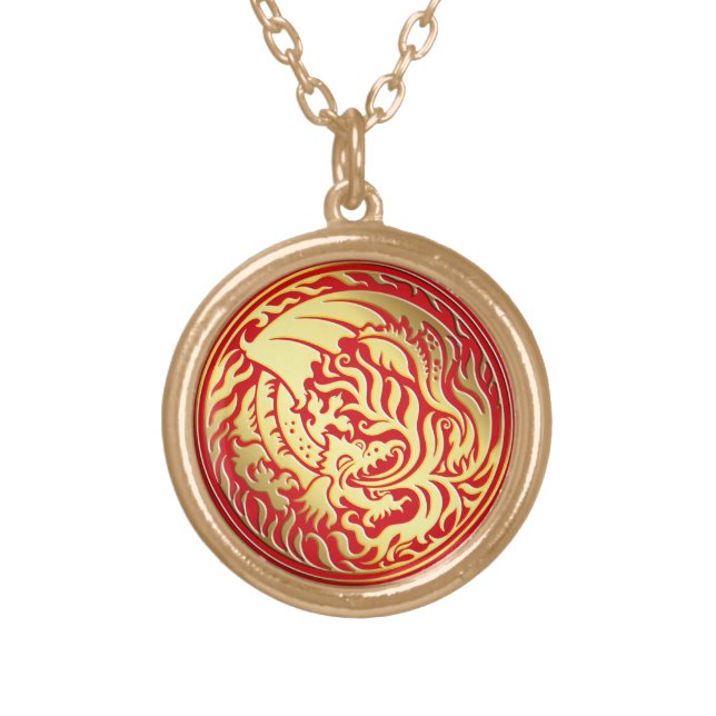 Dragoncircle - Gold with Red Background Plated Necklace (Front)