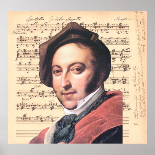 Dragonetti  Gioachino Rossini w Sheet Music Back Poster