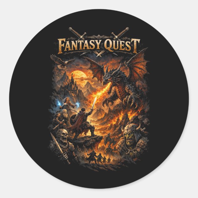 Dragonfire Quest Classic Round Sticker (Front)