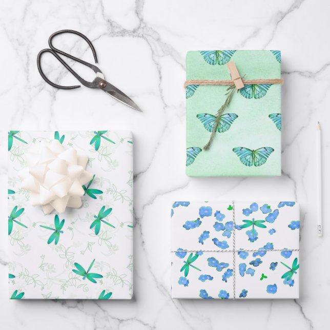 Dragonflies and Butterflies Gift Wrap Assortment  (Front)