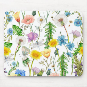 Dragonflies and Butterflies on Wildflowers Mouse Pad