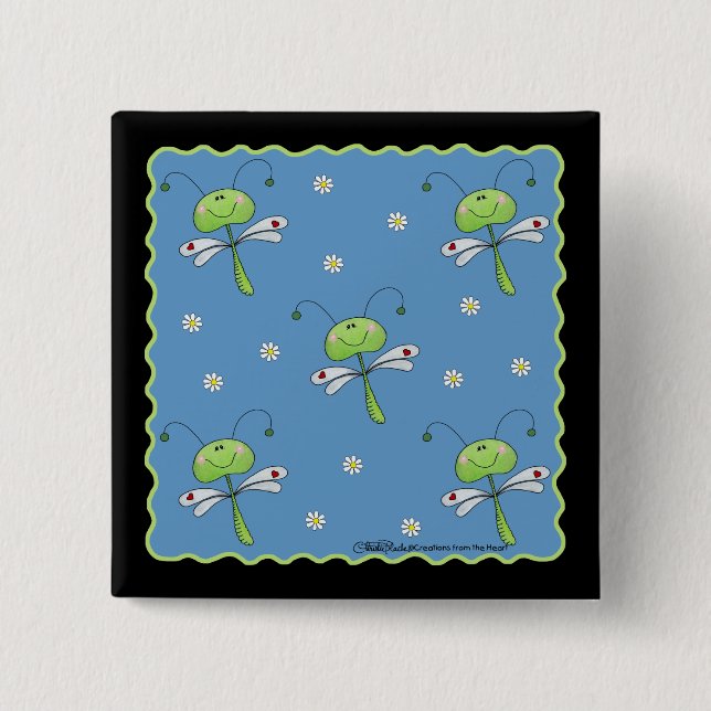 Dragonflies and Daisies Pinback Button (Front)