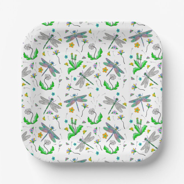 Dragonflies and Dandelions  Paper Plates (Front)