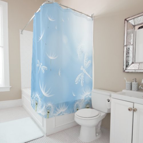 Dragonflies and Dandelions Shower Curtain