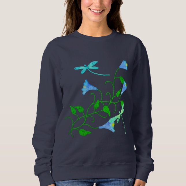 Dragonflies and Flowers Abstract Art to Wear Sweatshirt (Front)