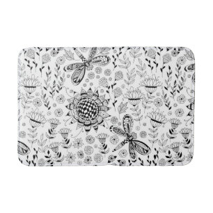 Dragonflies and flowers bath mat
