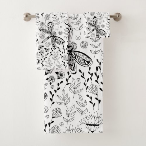 Dragonflies and flowers bath towel set