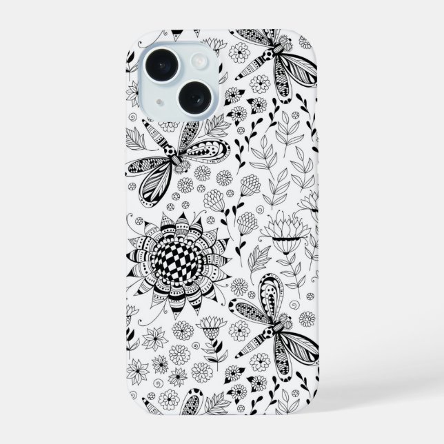 Dragonflies and flowers iphone case (Back)