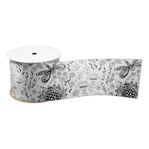 Dragonflies and flowers satin ribbon