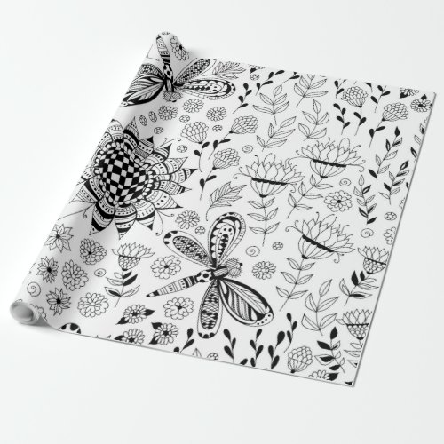 Dragonflies and flowers wrapping paper