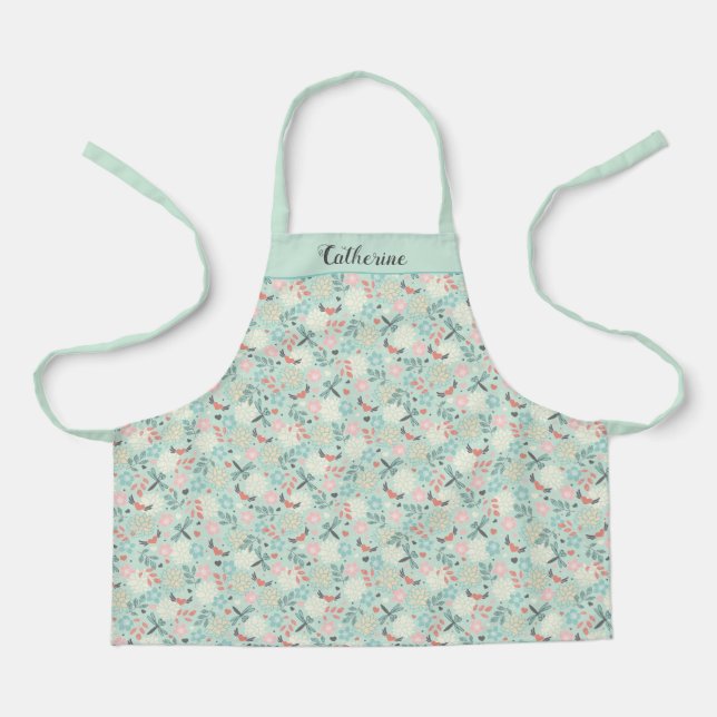 Dragonflies and Hearts Floral Apron (Front)