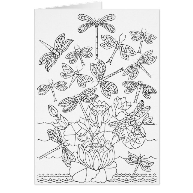 Dragonflies and Lilies Coloring Card (Front)