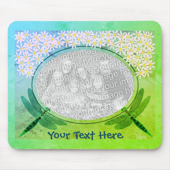 Dragonflies And Pink Daisy Flowers Photo Frame Mouse Pad (Front)