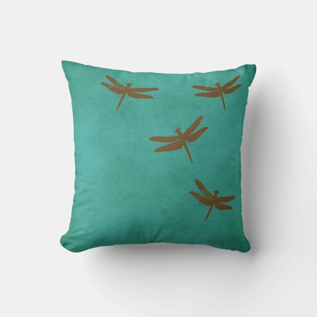 Dragonflies and teal colored pillow (Front)