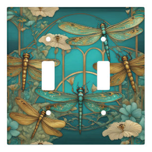 Dragonflies Art Nouveau Art Deco Teal Dragonfly Light Switch Cover