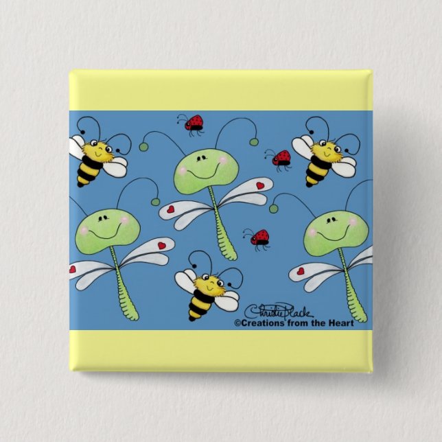 Dragonflies, Bees and Ladybugs Collage Pinback Button (Front)