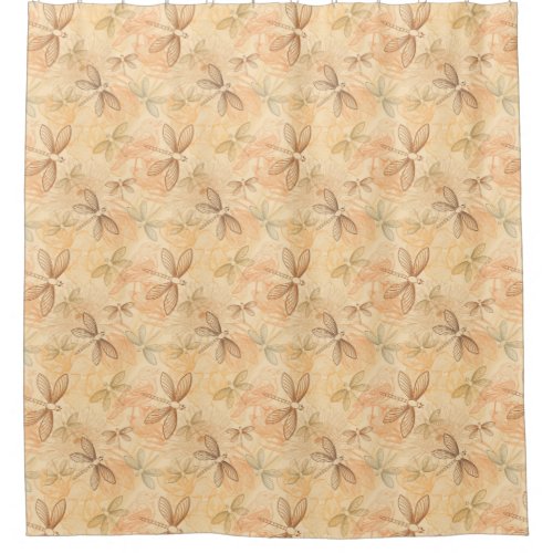 Dragonflies birds floral peach shower curtain