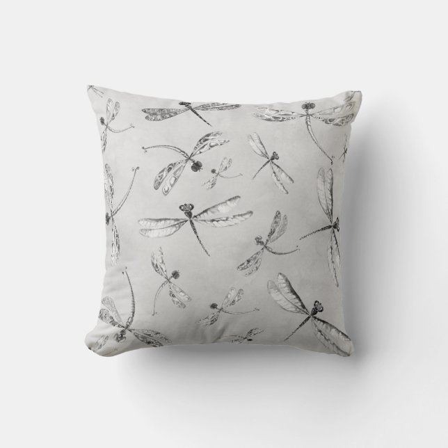 Dragonflies Black White Gray Insects Pillow (Front)